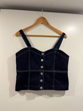 Dark Denim Button-Front Cropped Tank Top